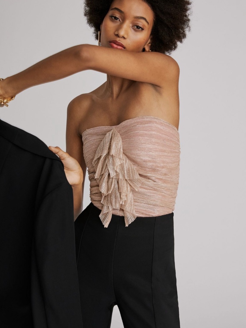 Strapless Ruffle Metallic Blush Tube Top
